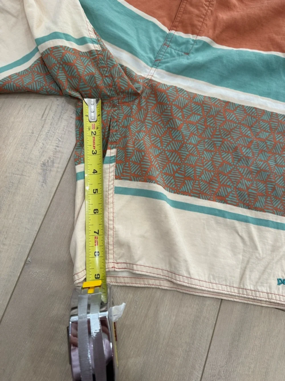 Patagonia Men's Wavefarer Board shorts Rust & Teal Striped Swim Trunks